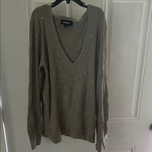 Express V-Neck Sweater with Pearl Details